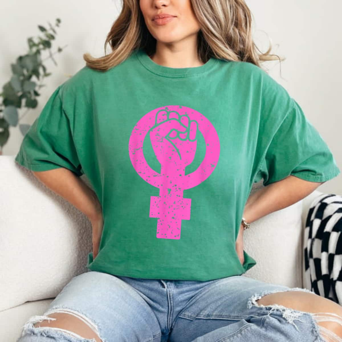 Strong Women Pink Feminist Symbol Empowerment T-Shirt Gift