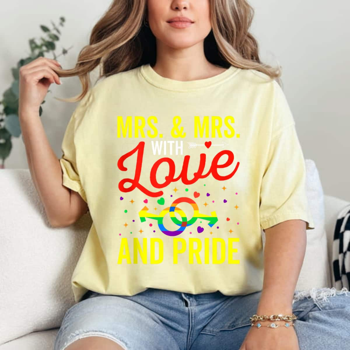 Mrs & Mrs LGBTQ Gay Wedding Equality Pride Awareness Month T-Shirt