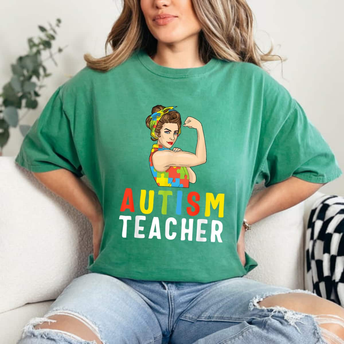 Strong Women Rosie The Riveter Autism Teacher Feminist T-Shirt