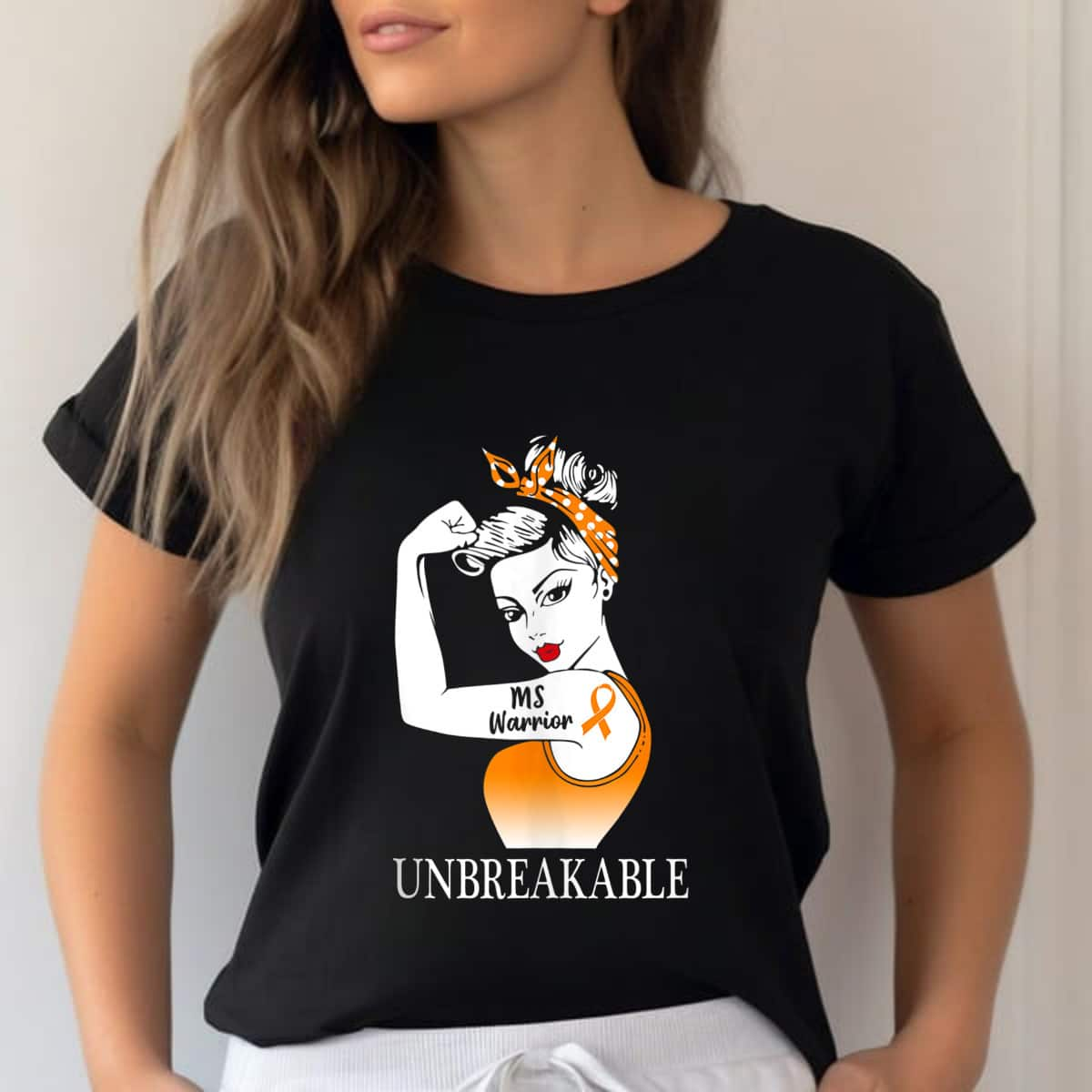 Strong Women Rosie The Riveter Multiple Sclerosis MS Warrior Unbreakable T-Shirt Gift