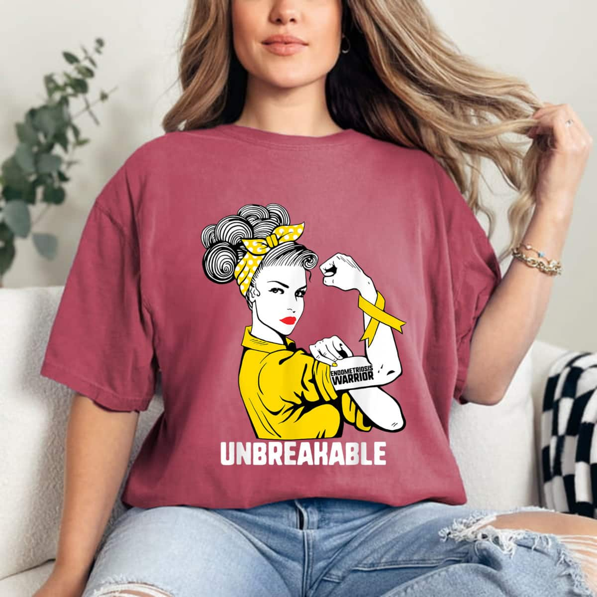 Strong Women Rosie The Riveter Endometriosis Warrior Unbreakable T-Shirt