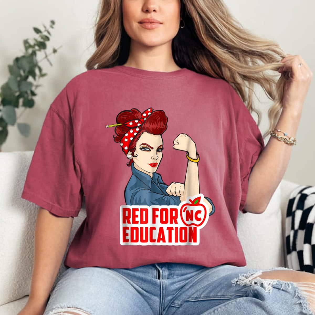 Strong Women Rosie The Riveter Red For Education T-Shirt