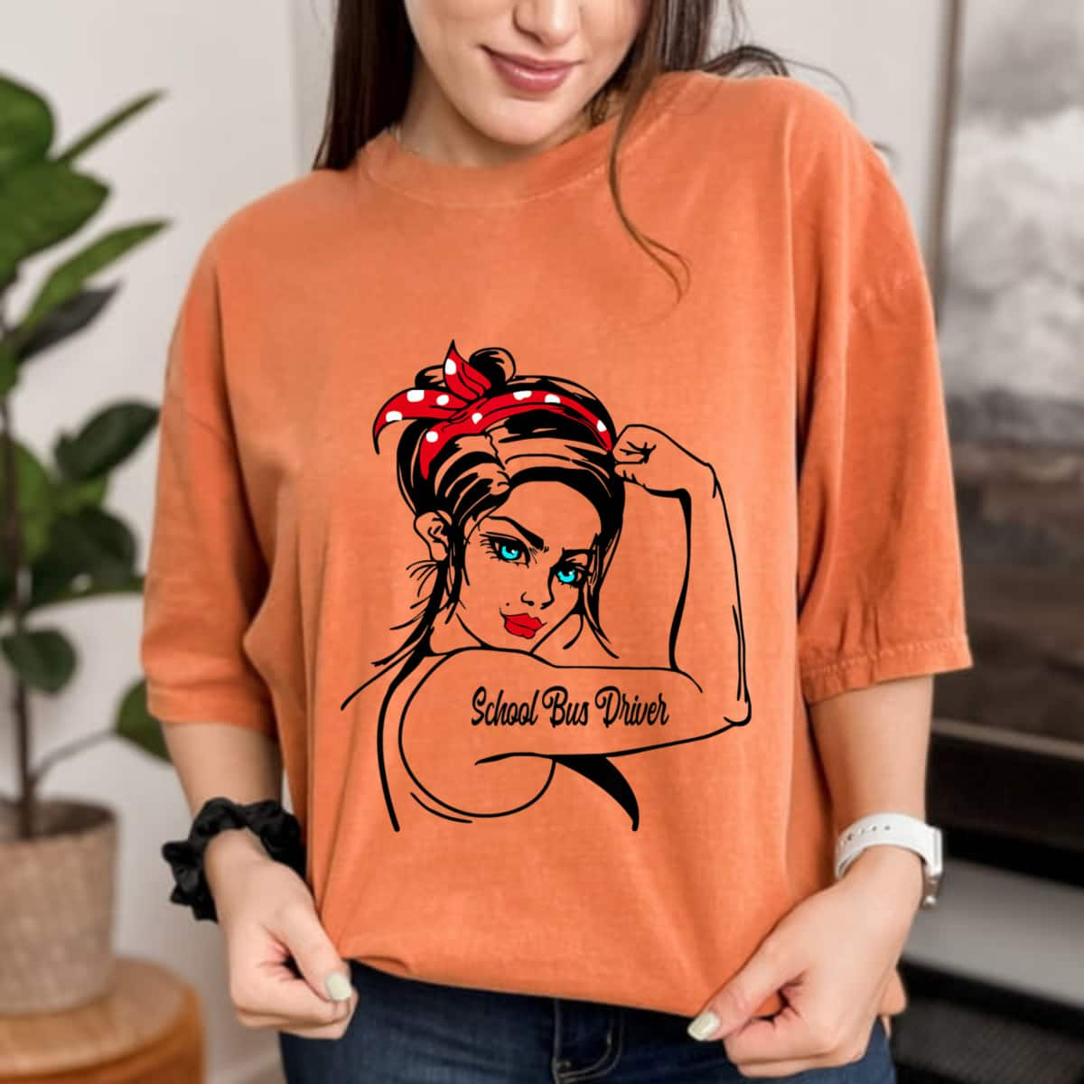 Strong Women School Bus Driver Rosie The Riveter Feminist T-Shirt