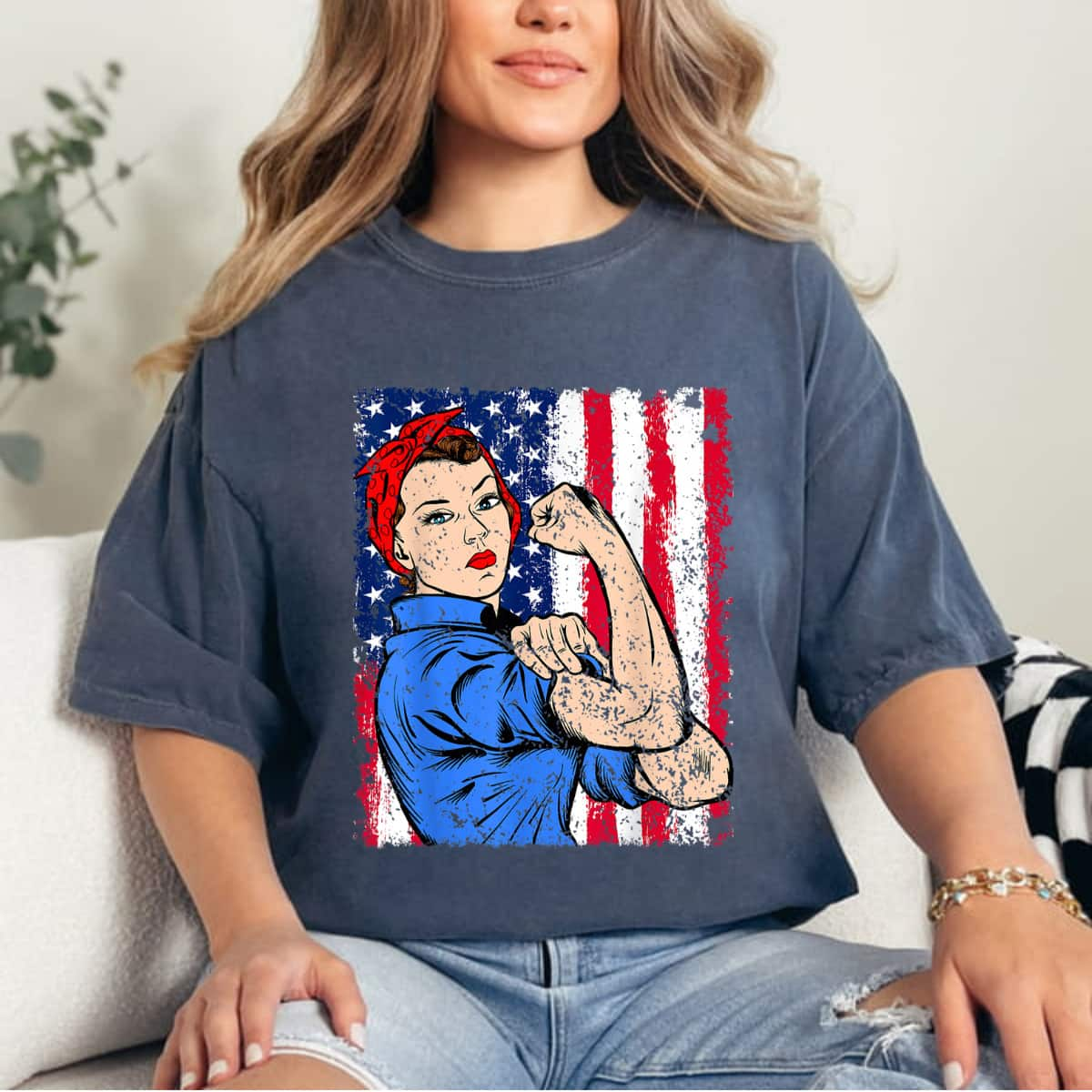 Strong Women Rosie The Riveter Feminist Patriotic T-Shirt