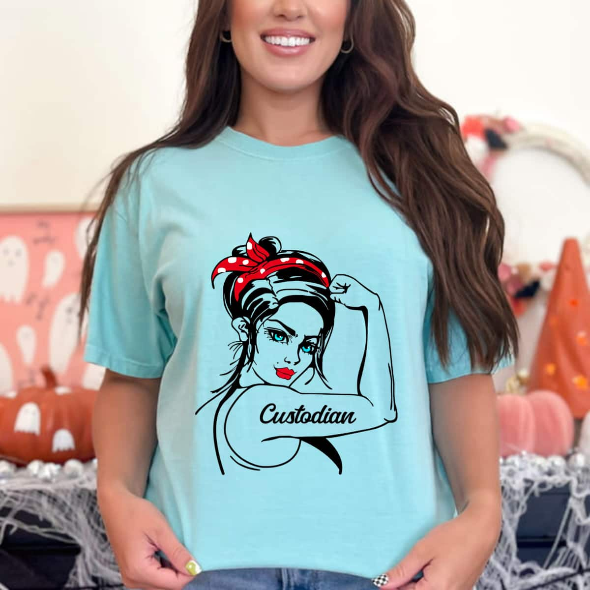 Strong Women Custodian Rosie The Riveter Feminist T-Shirt