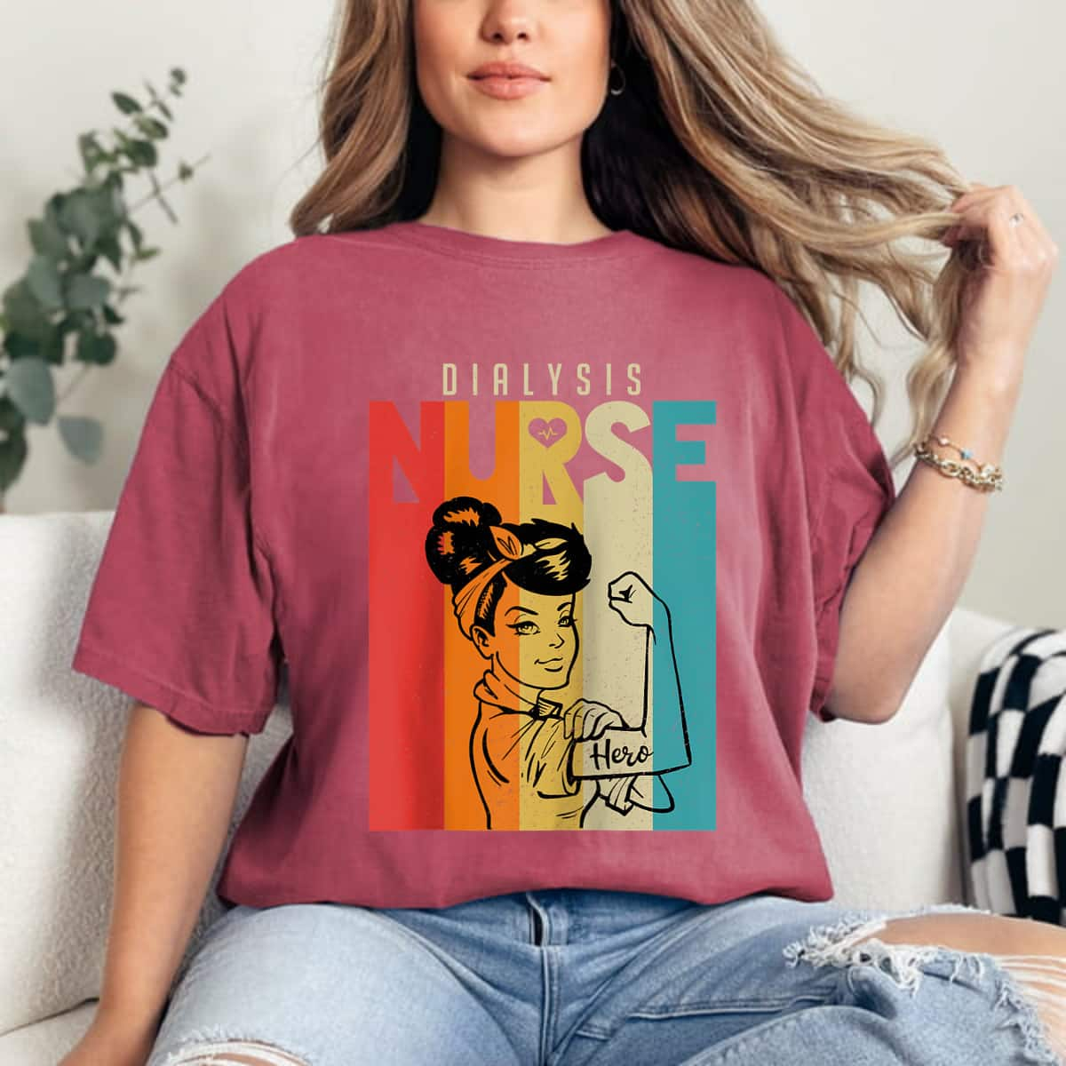 Strong Women Vintage Rosie The Riveter Dialysis Nurse Feminist T-Shirt