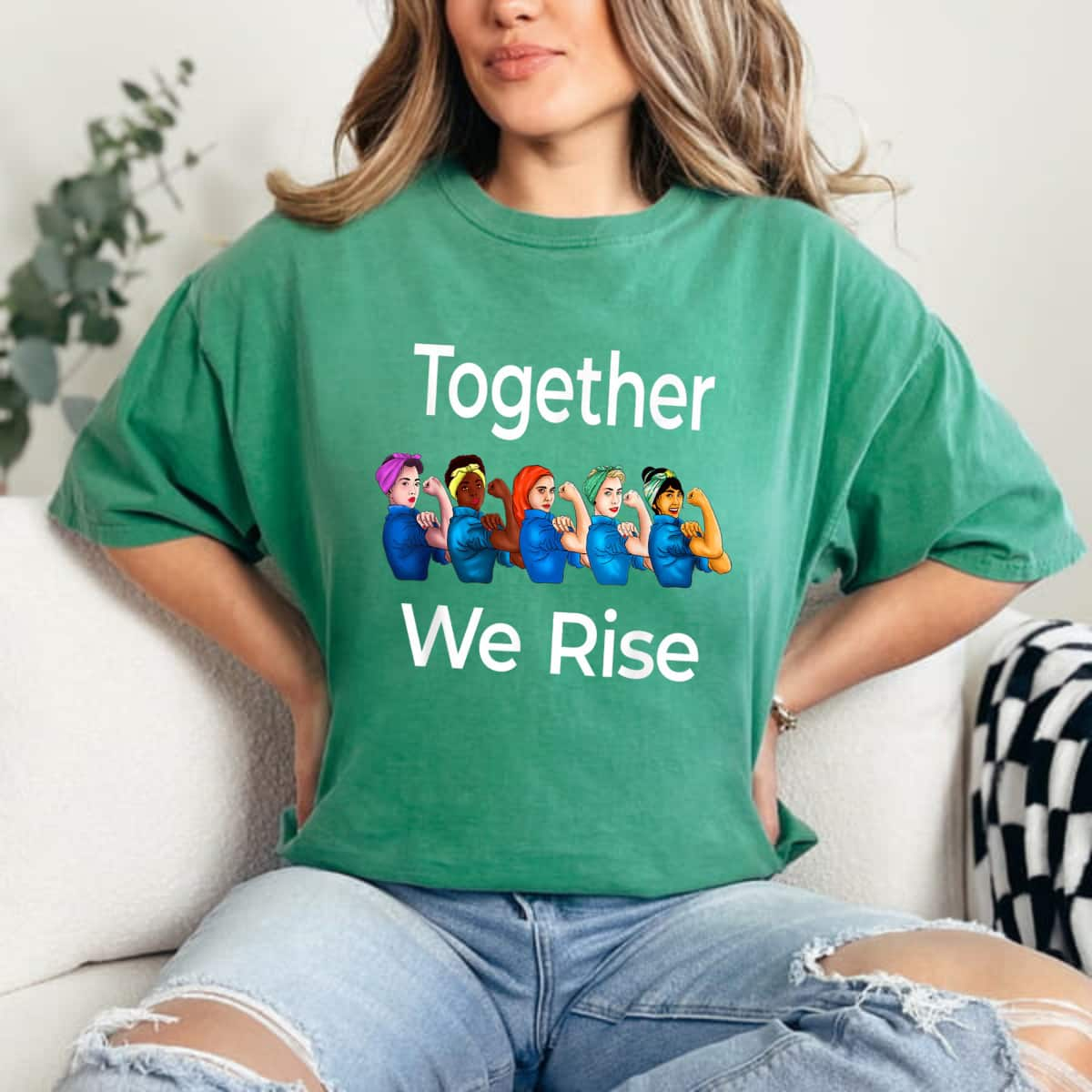 Strong Women Rosie The Riveter Together We Rise Feminist T-Shirt