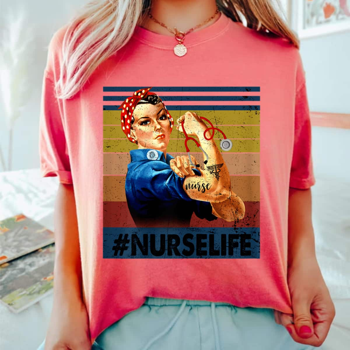 Strong Women Rosie The Riveter Vintage Nurse Life Feminist T-Shirt