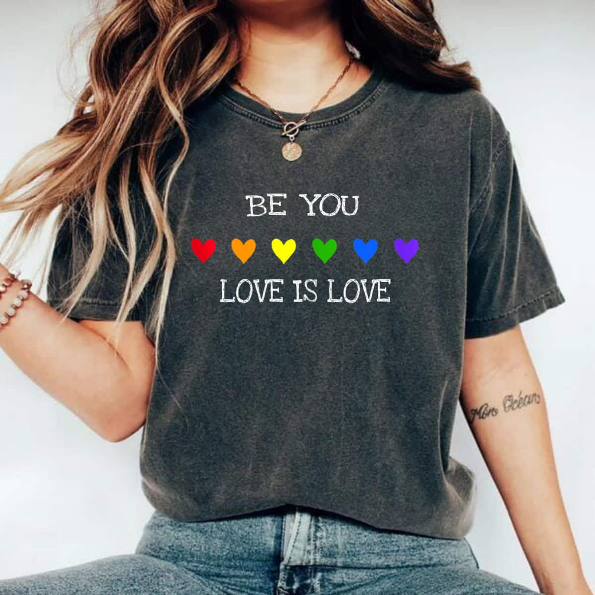 Gay Pride LGBTQ Equality Rainbow Hearts T-Shirt