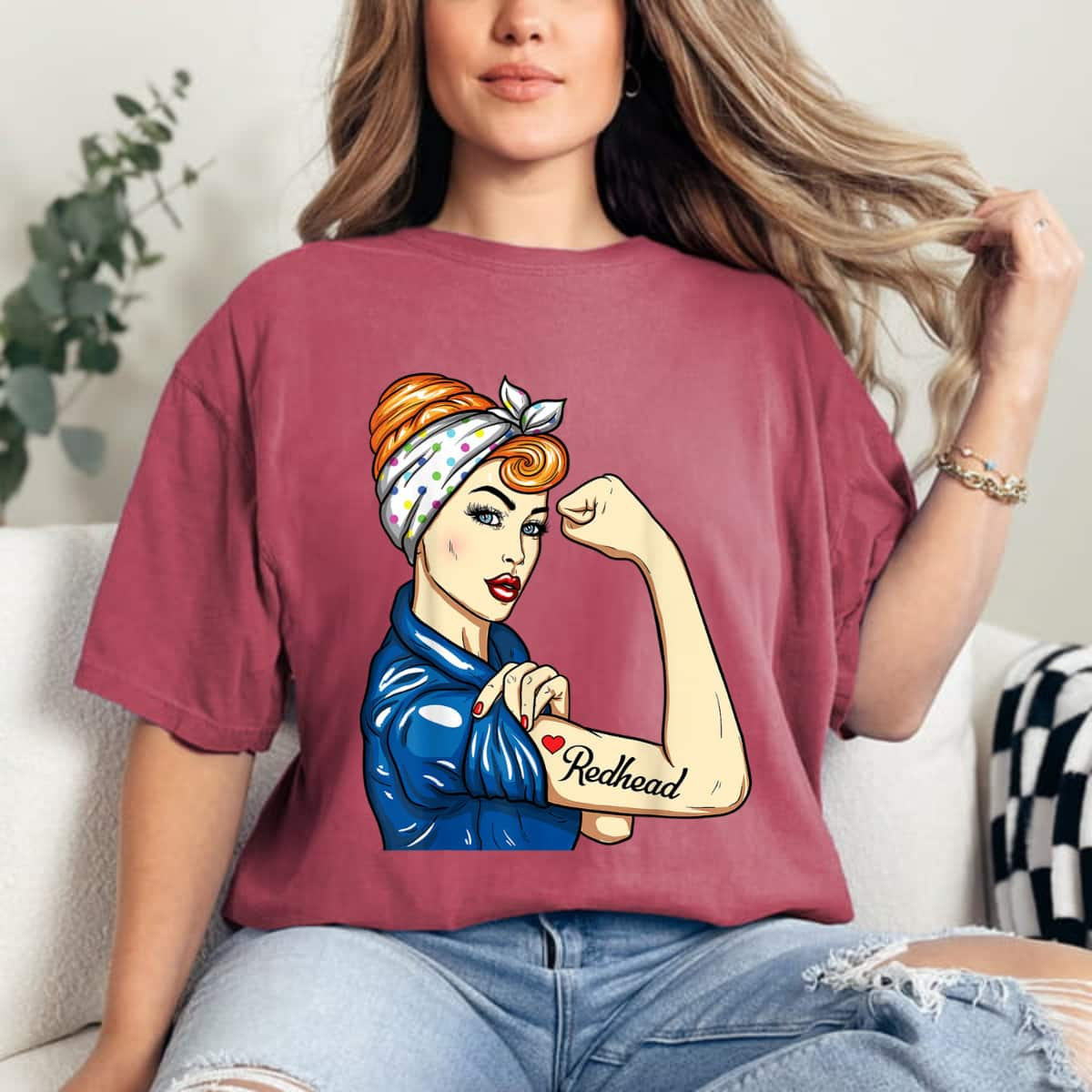 Strong Women Redhead Rosie The Riveter T-Shirt