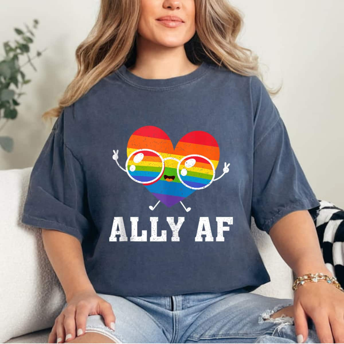 Ally AF Heart Rainbow Lesbian Love Equality Gay Pride Month T-Shirt