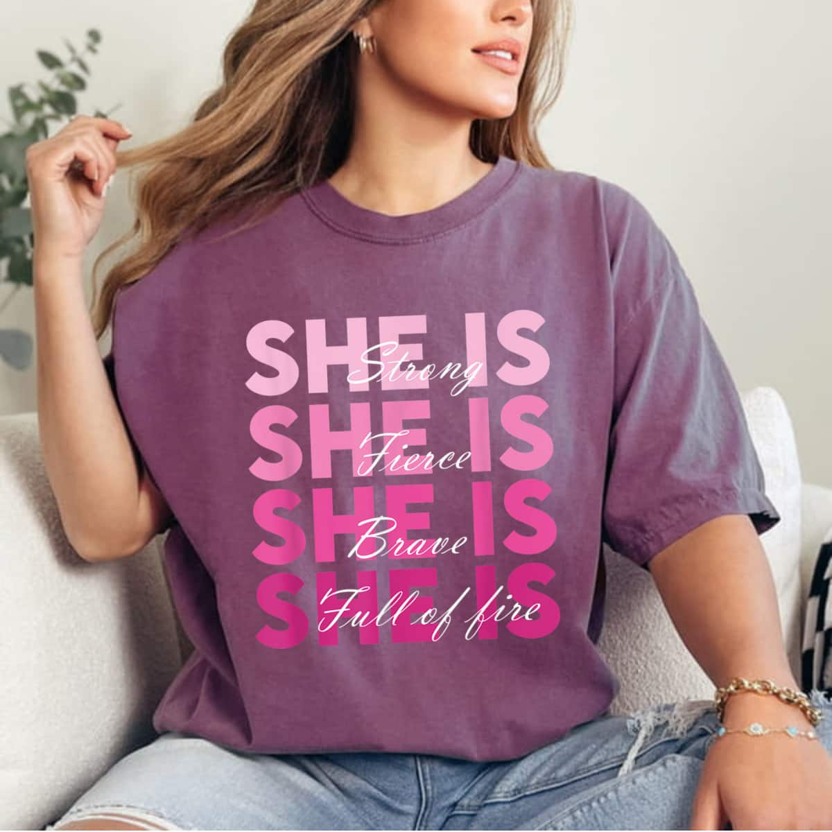 Strong Women She Is Strong Fierce Brave Full Of Fire Girl Power T-Shirt