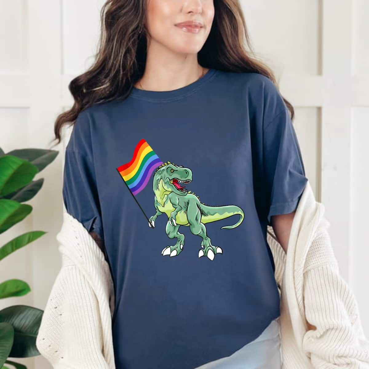 LGBTQ Rainbow Dinosaur Pride Month Equality Love Is Love Hum T-Shirt