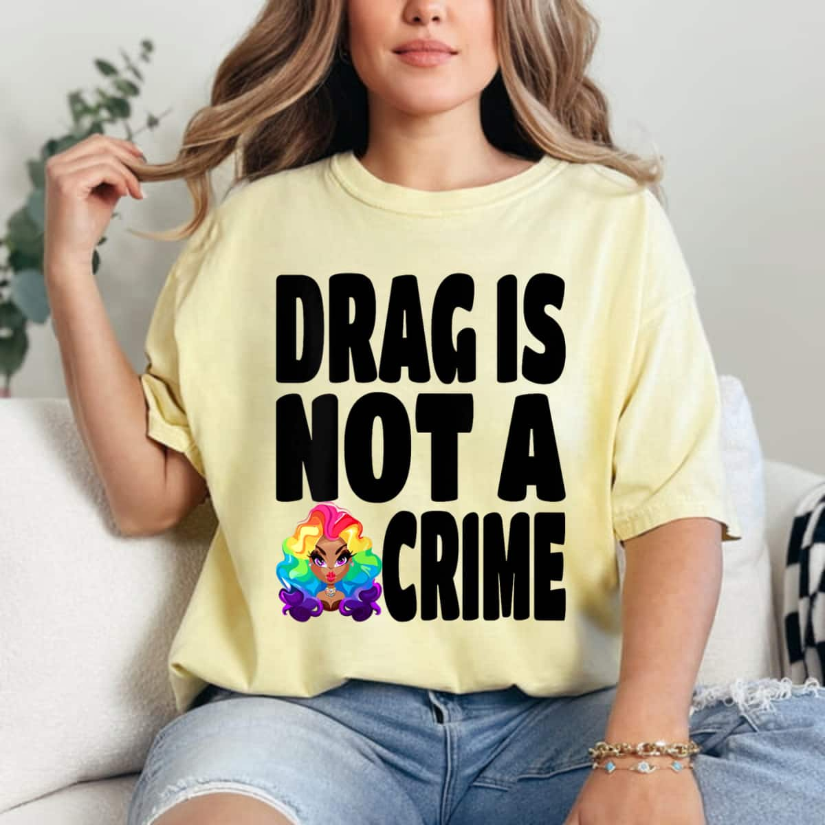 Womens LGBT Gay Pride Equality Queen Rainbow Drag Is Not A Crime T-Shirt