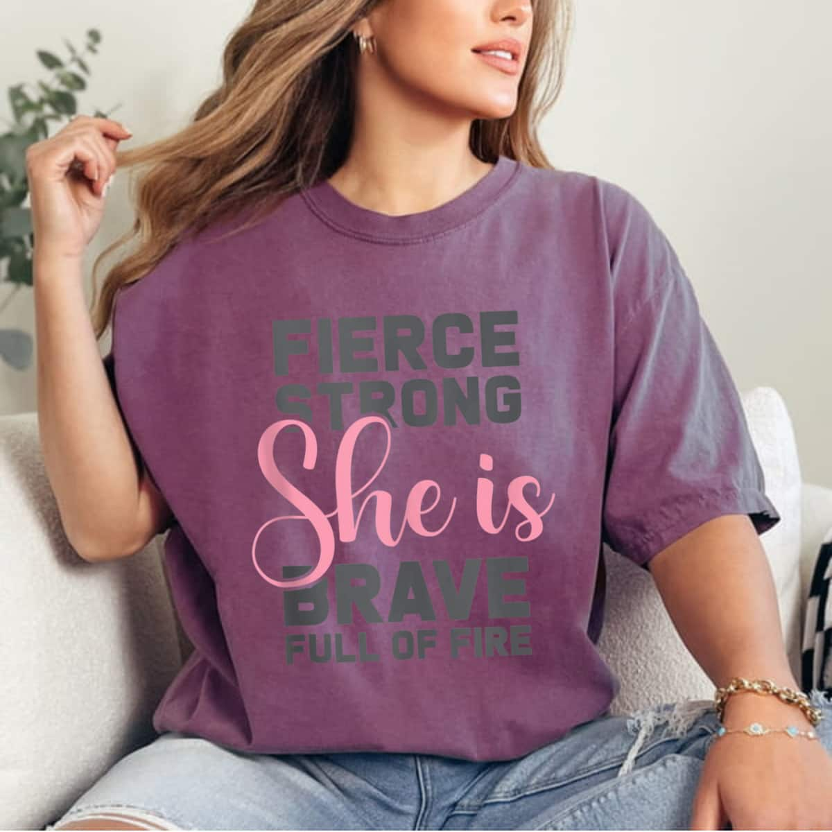 Strong Women Feminist She Is Strong Brave Fierce Empowerment T-Shirt