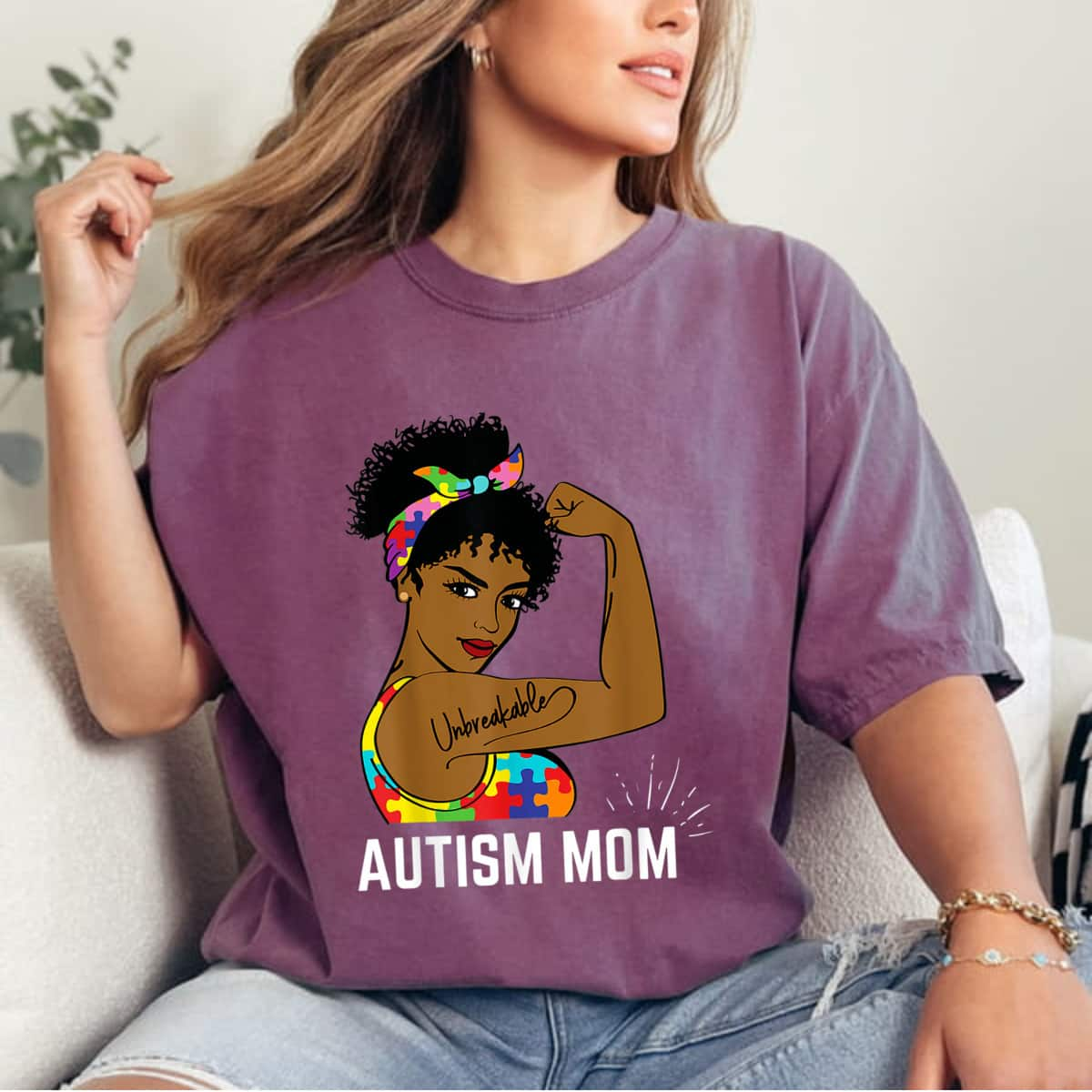 Strong Women Autism Mom Afro Mother Black Women T-Shirt