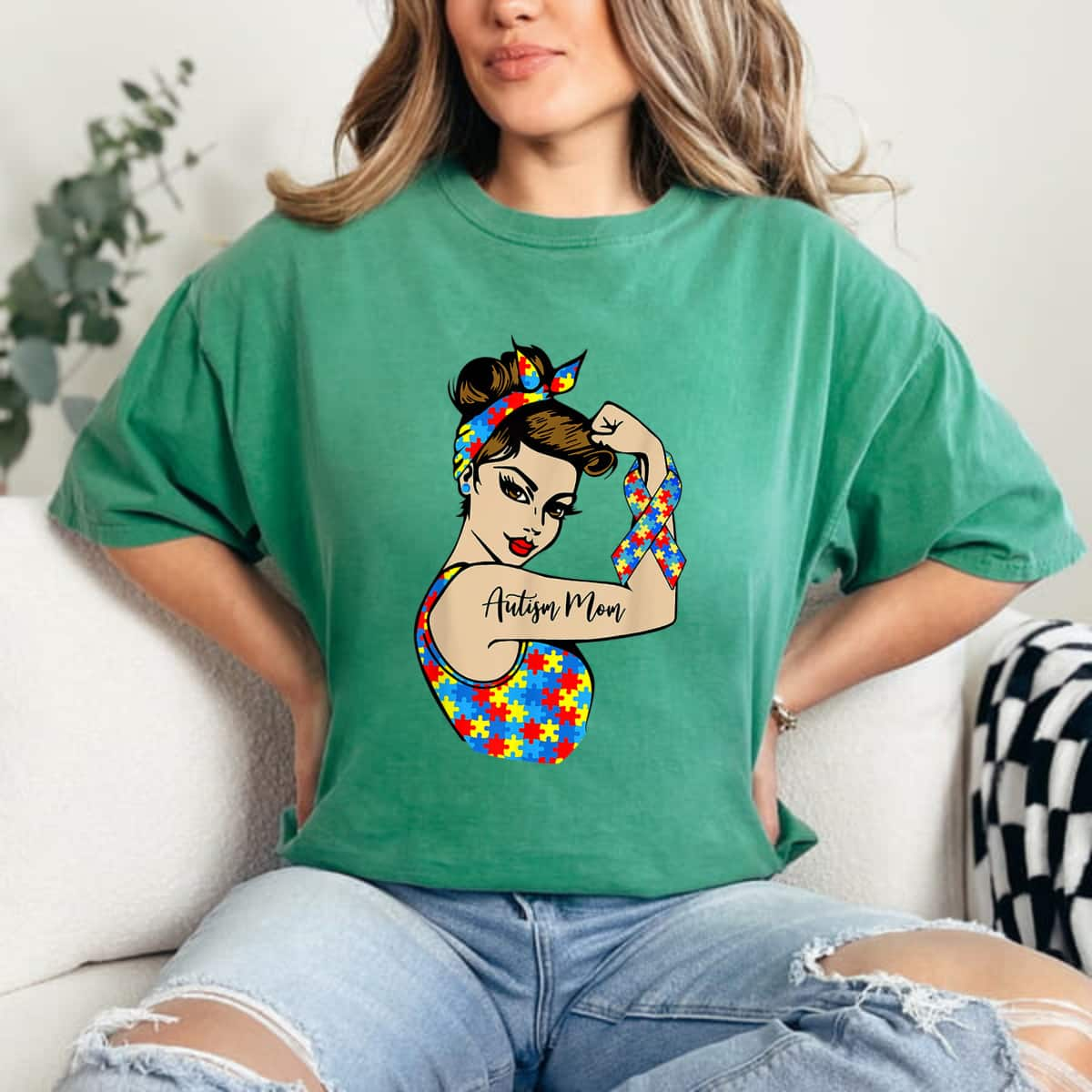 Strong Women Autism Mom Unbreakable Rosie The Riveter T-Shirt