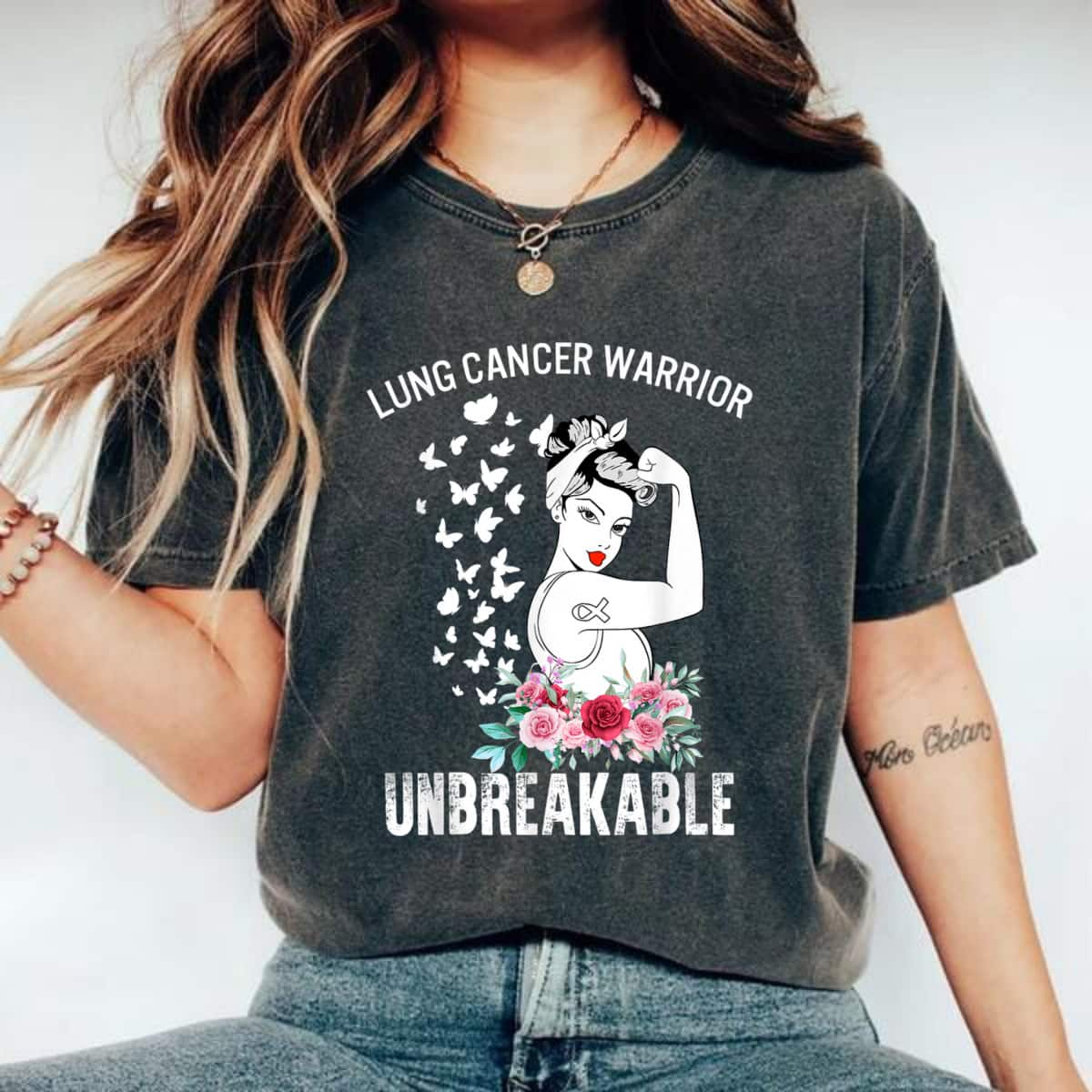 Strong Women Lung Cancer Awareness Warrior Unbreakable T-Shirt