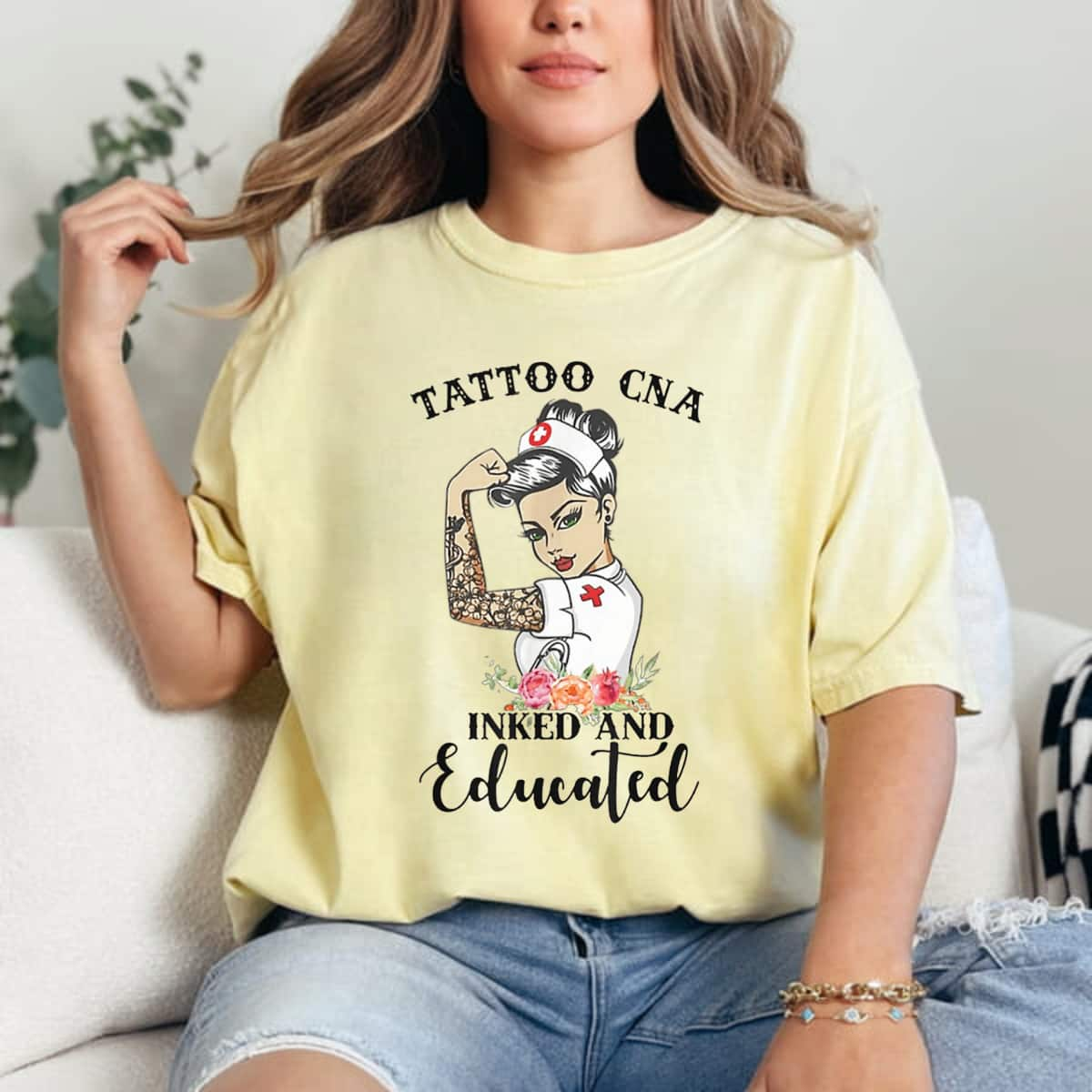 Strong Women Tattoo CNA Inked And Educated Feminist T-Shirt