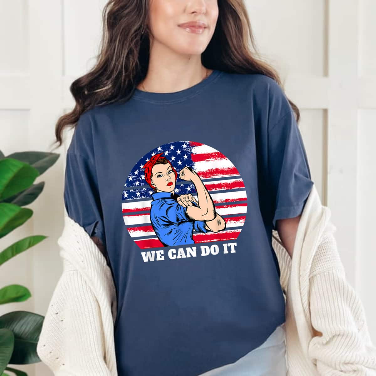 Strong Women Feminist Rosie The Riveter Patriotic T-Shirt