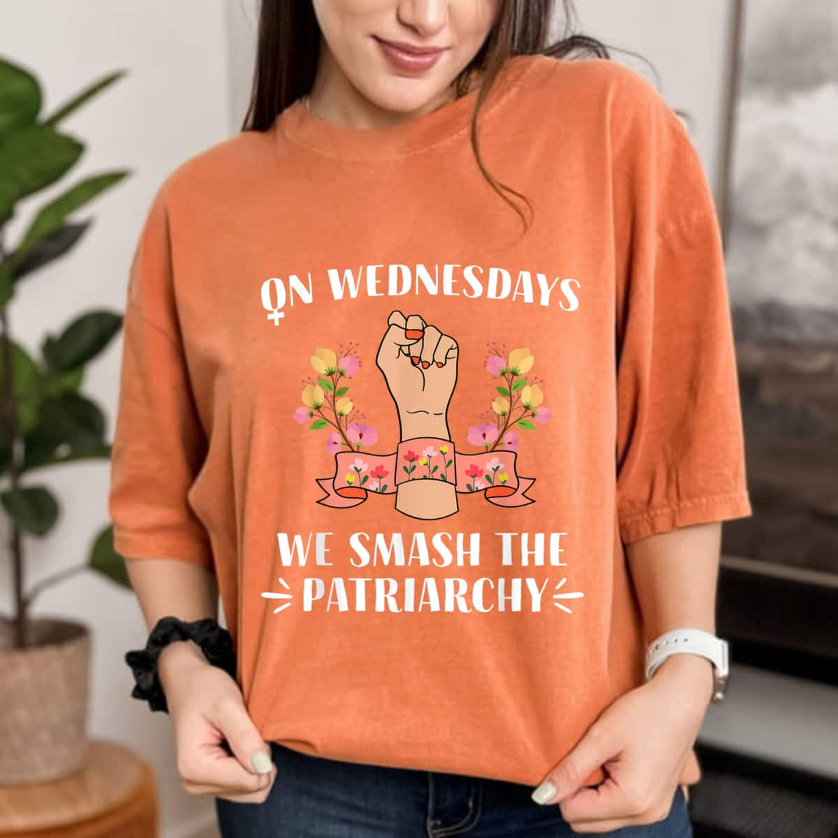 Strong Women On Wednesdays We Smash The Patriarchy Women Right Feminist T-Shirt