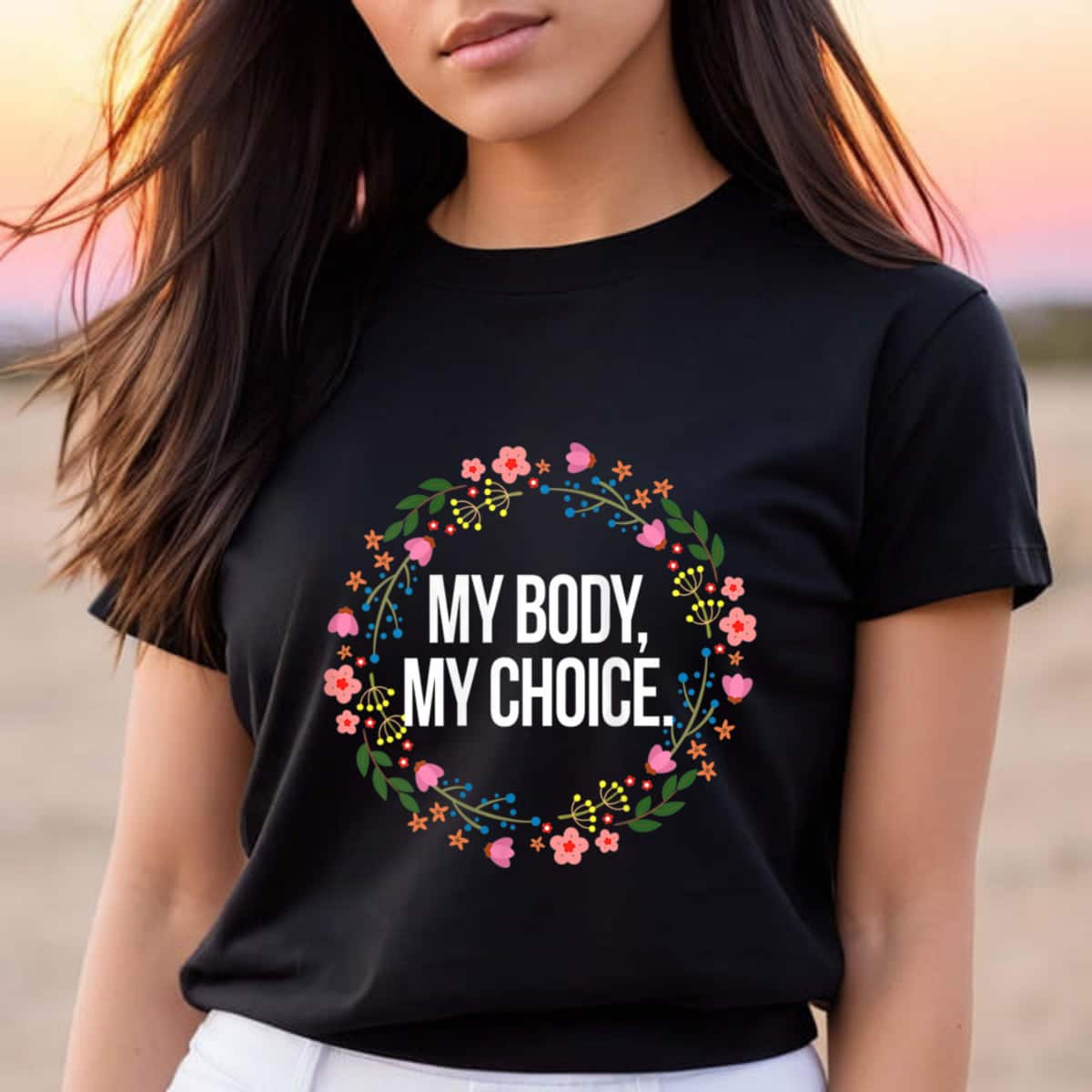 Strong Women My Body My Choice Feminist Vintage Floral T-Shirt