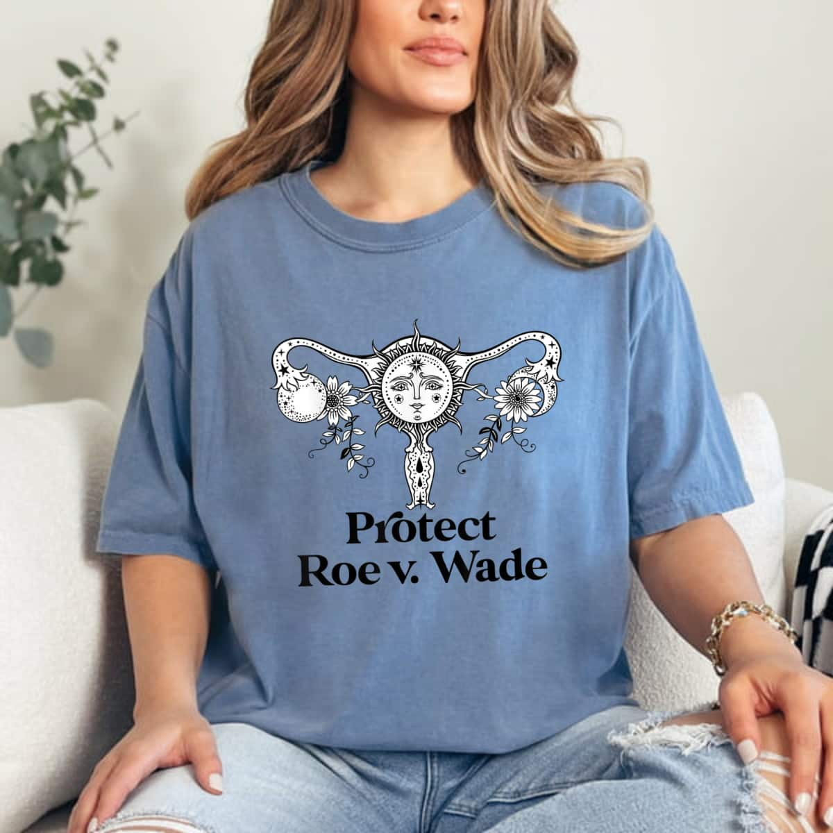 Strong Women Protect Roe V Wade Floral Uterus Mystic Celestial Pro Choice T-Shirt