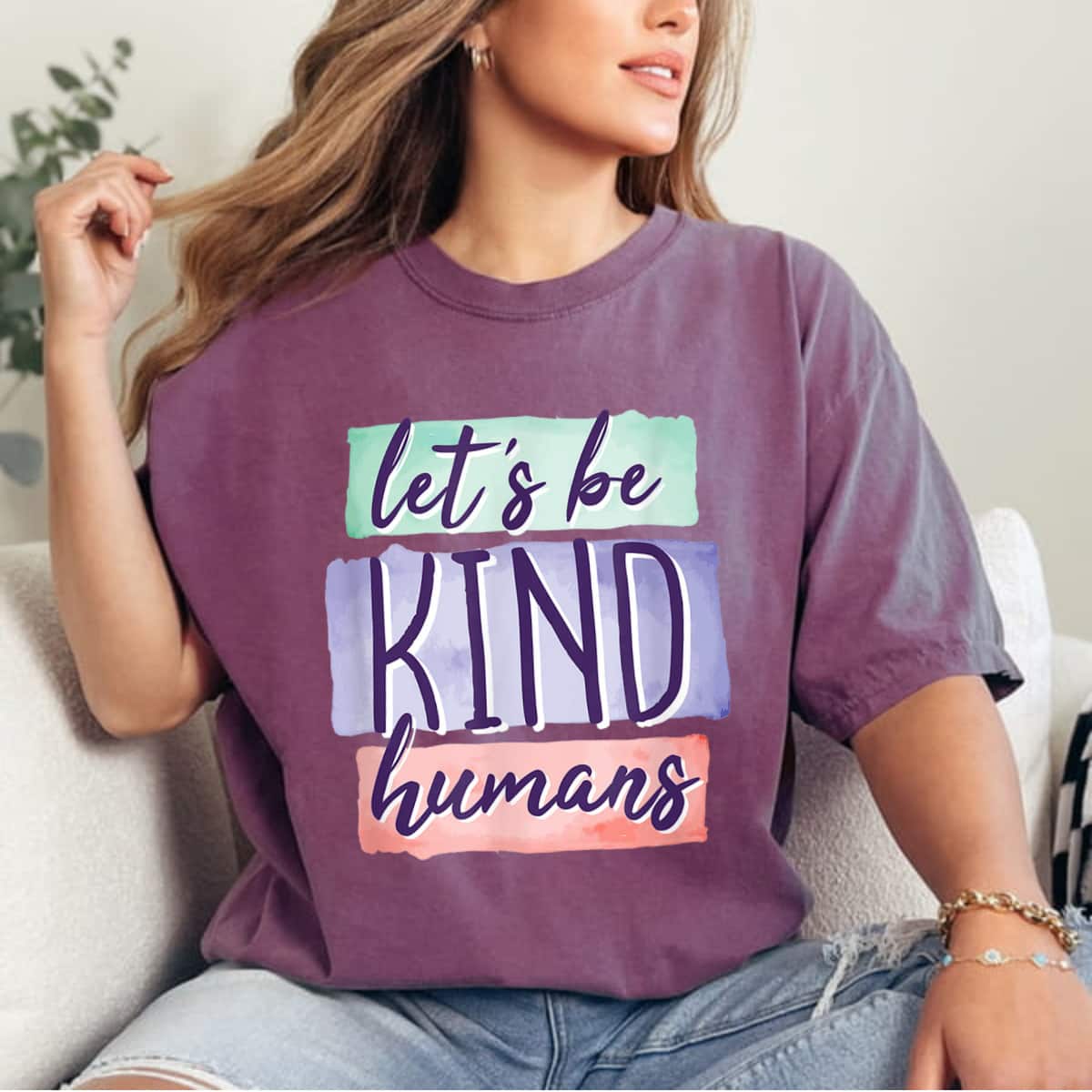 Let's Be Kind Humans Inspirational Cute Graphic Feminist T-Shirt
