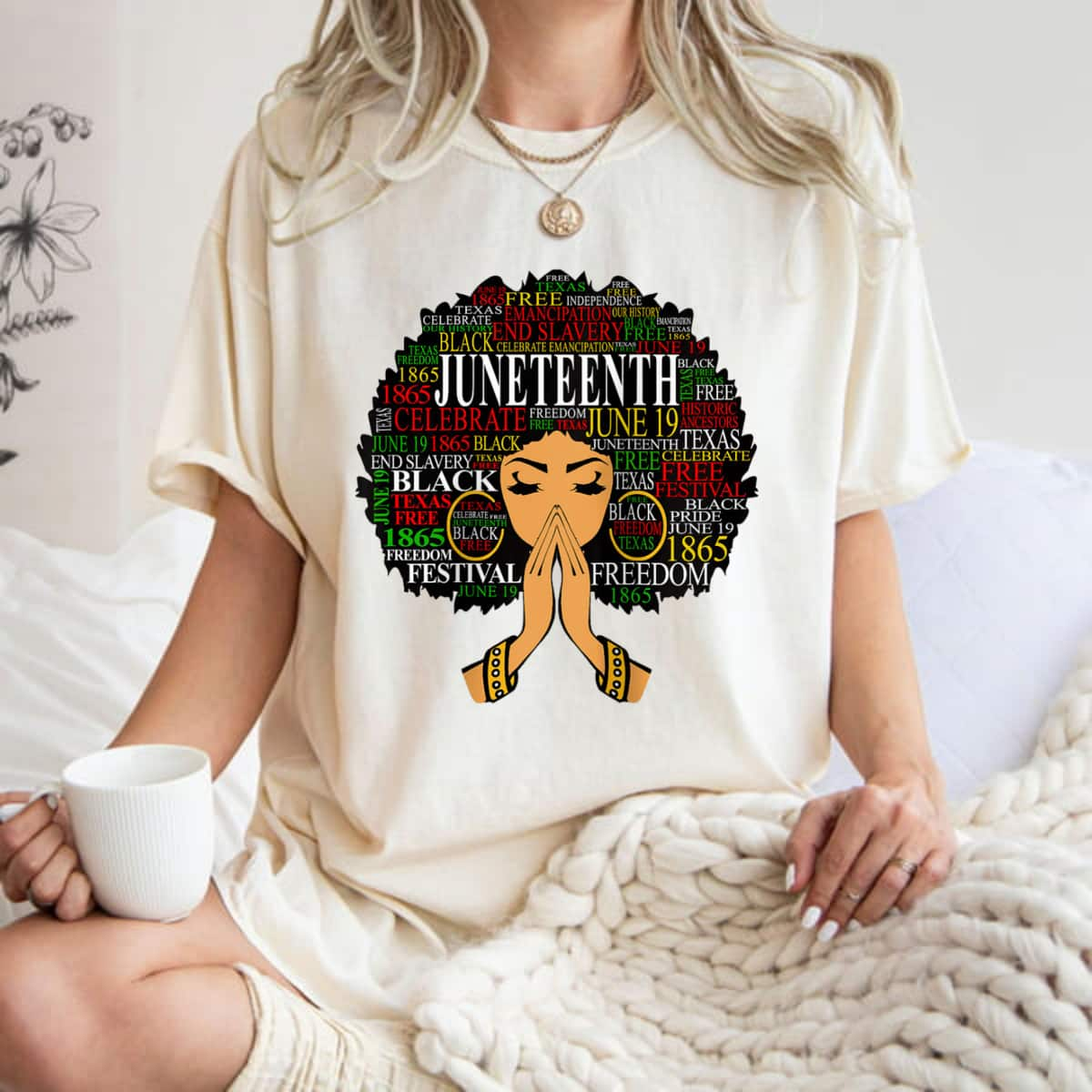 Strong Women Womens Juneteenth Melanin Black Women Natural Hair Afro Word Art T-Shirt