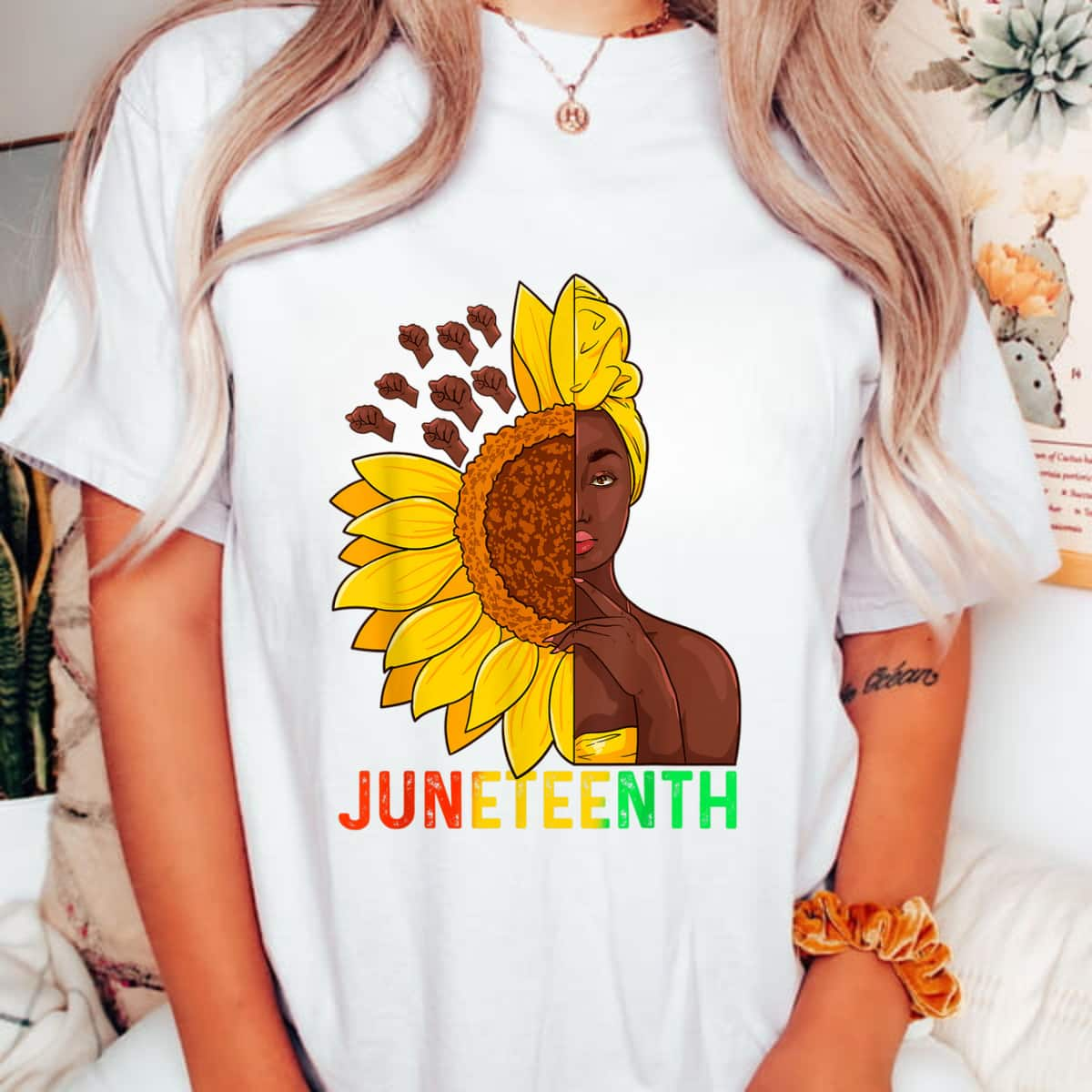 Strong Women Juneteenth Black Women Sunflower T-Shirt