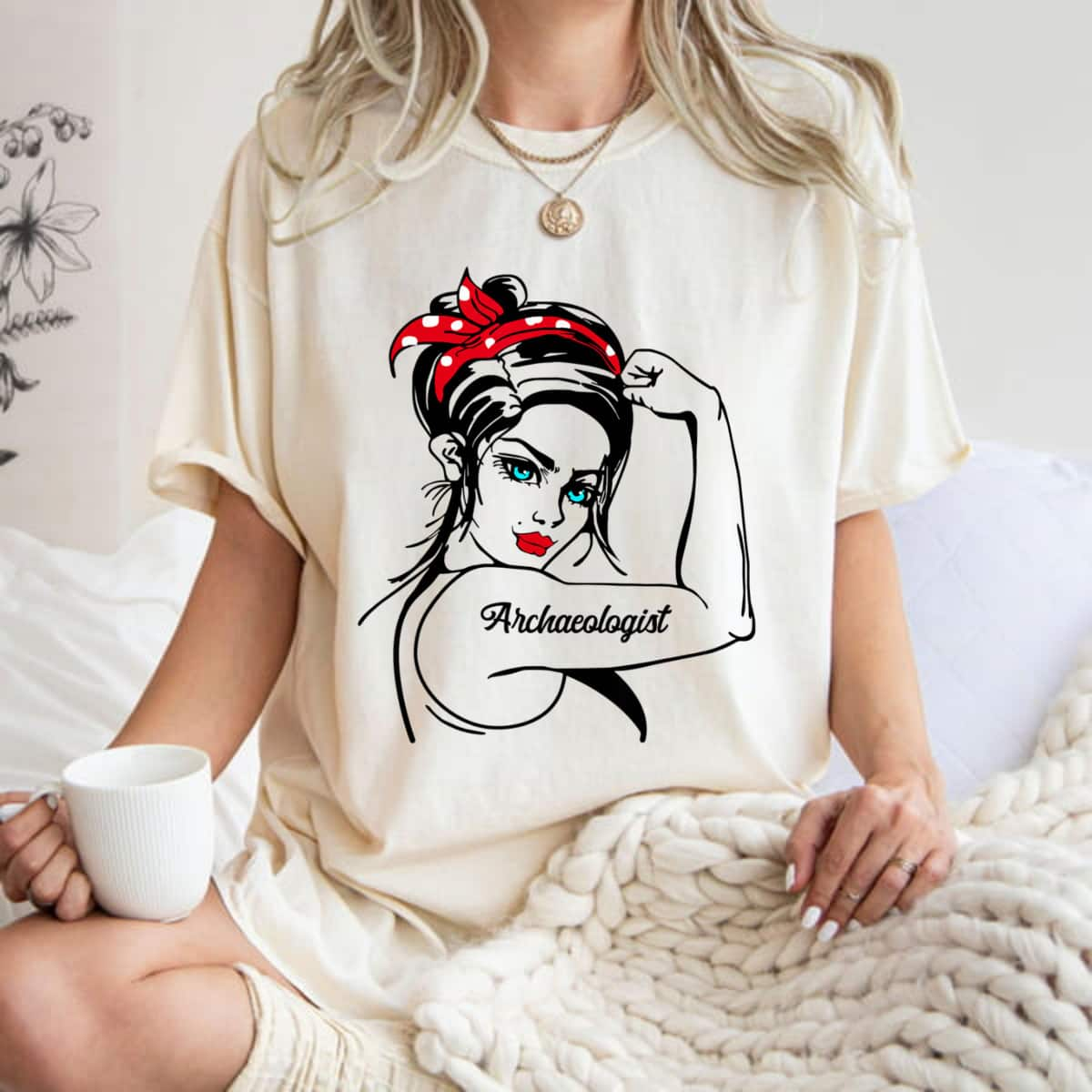 Female Archaeologist Rosie The Riveter Pin Up Girl T-Shirt