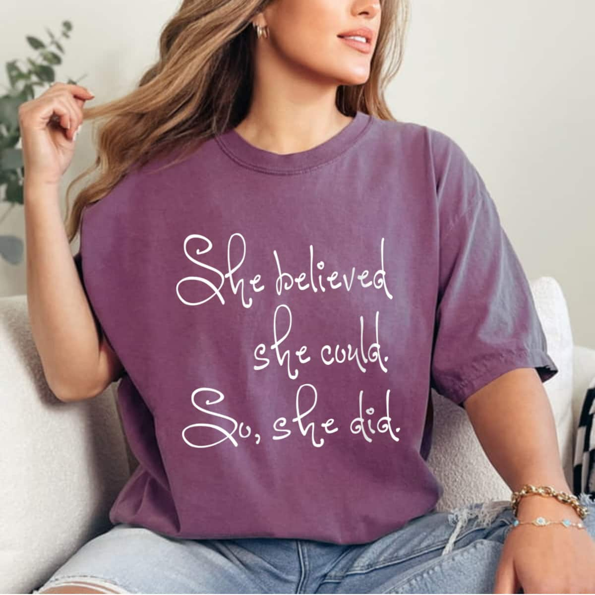 Womens She Believed She Could So She Did Whimsical Girl Power T-Shirt