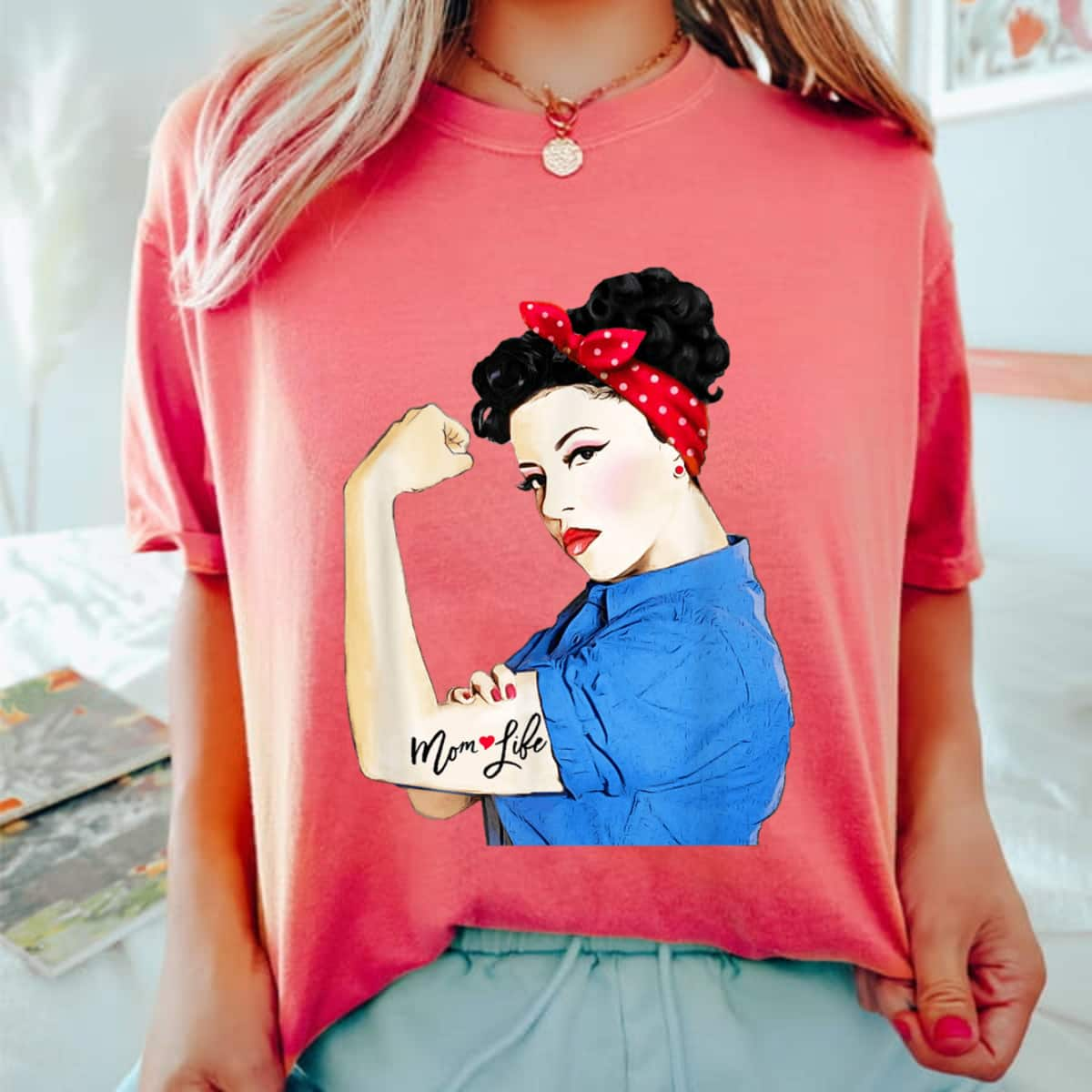 Mom Life Tattoo Heart Girl Power Pinup Retro Mommy T-Shirt