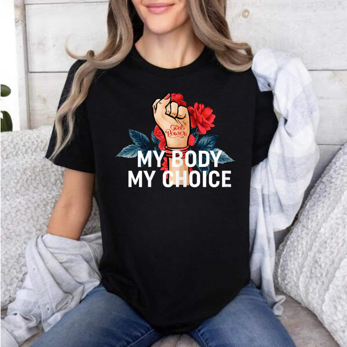 Womens My Body My Choice Flower - Pro Choice Girl Power T-Shirt