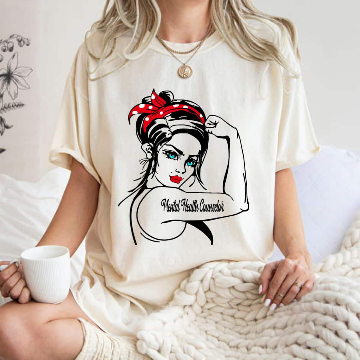 Mental Health Counselor Rosie The Riveter Pin Up T-Shirt