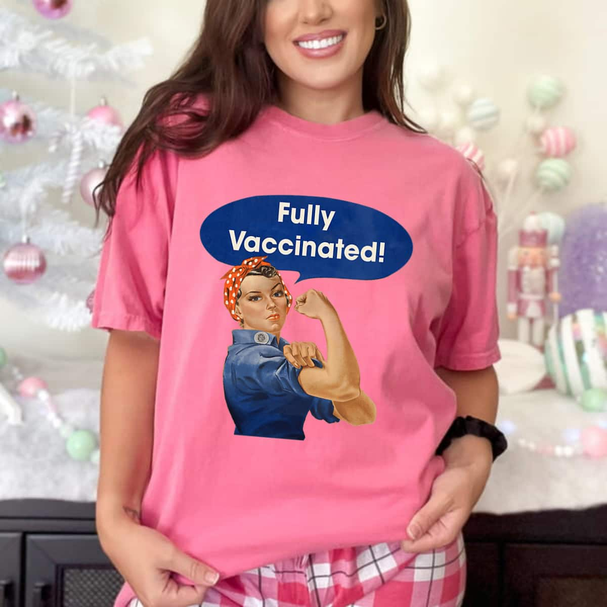 Womens Vaccinated Fully Rosie The Riveter I'm Vaccinated Womens T-Shirt