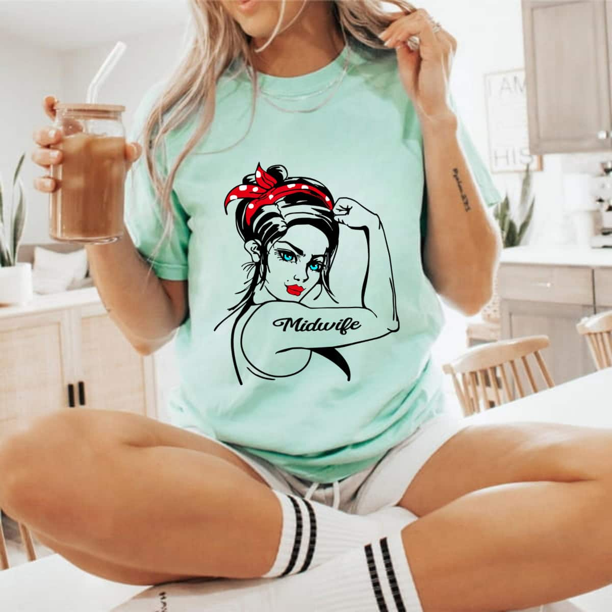 Midwife Rosie The Riveter Pin Up T-Shirt