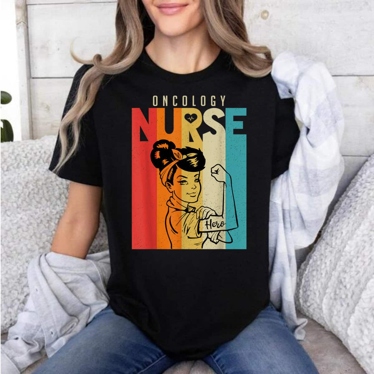 Vintage Rosie The Riveter Oncology Nurse T-Shirt