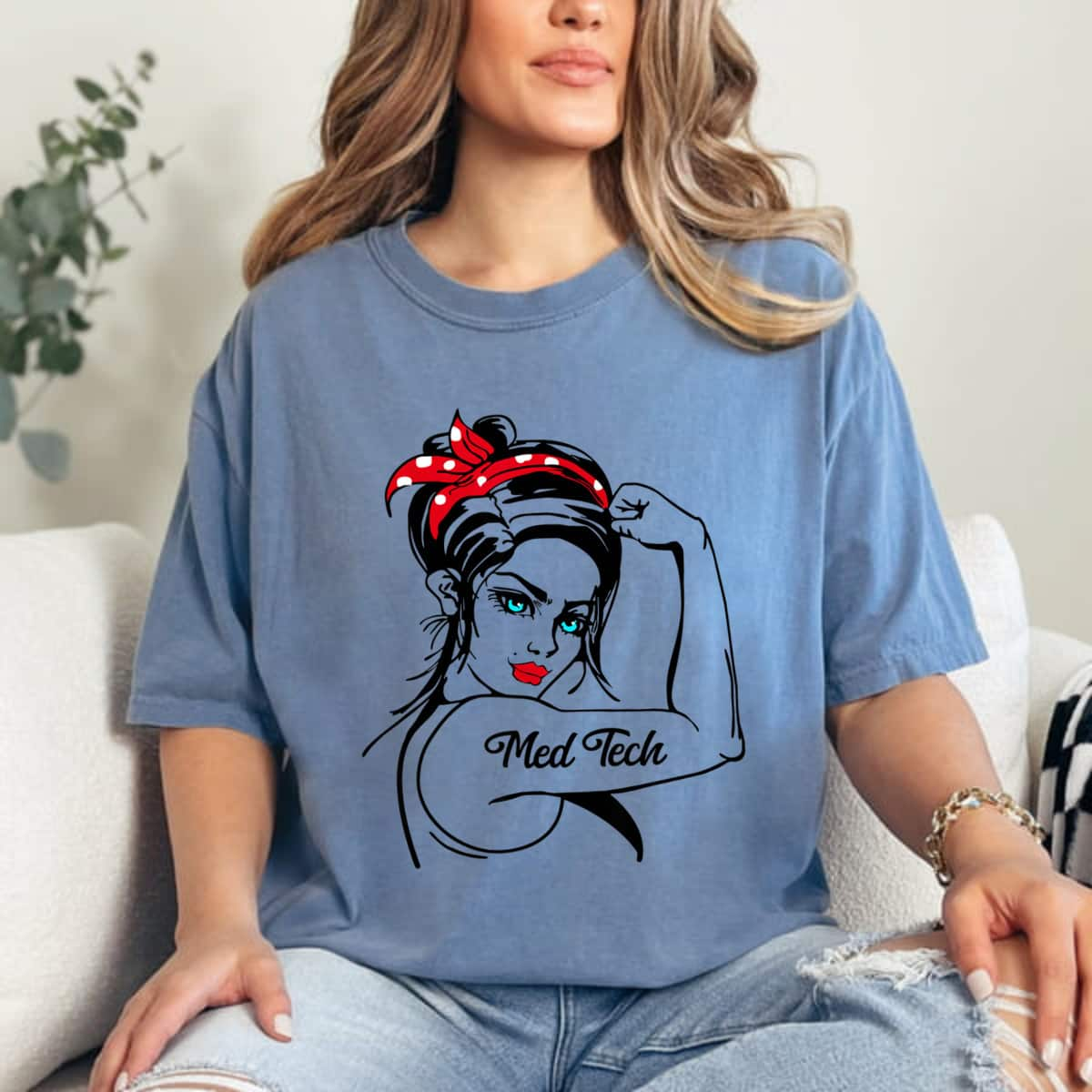 Female Med Tech Rosie The Riveter Pin Up Girl T-Shirt