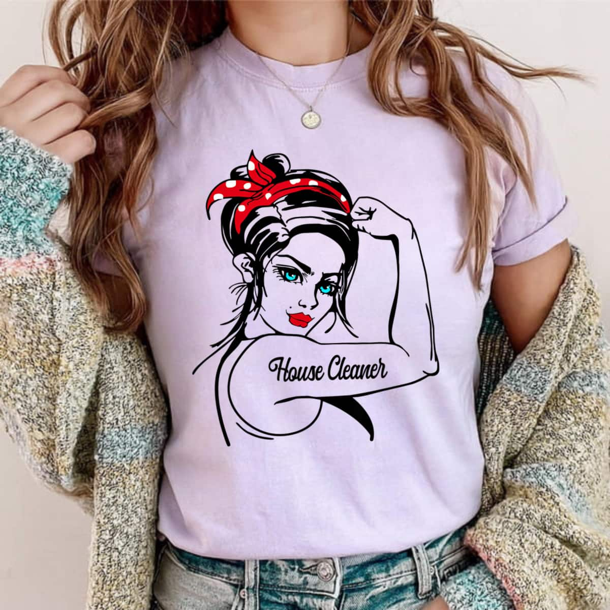 Female House Cleaner Rosie The Riveter Pin Up Girl T-Shirt