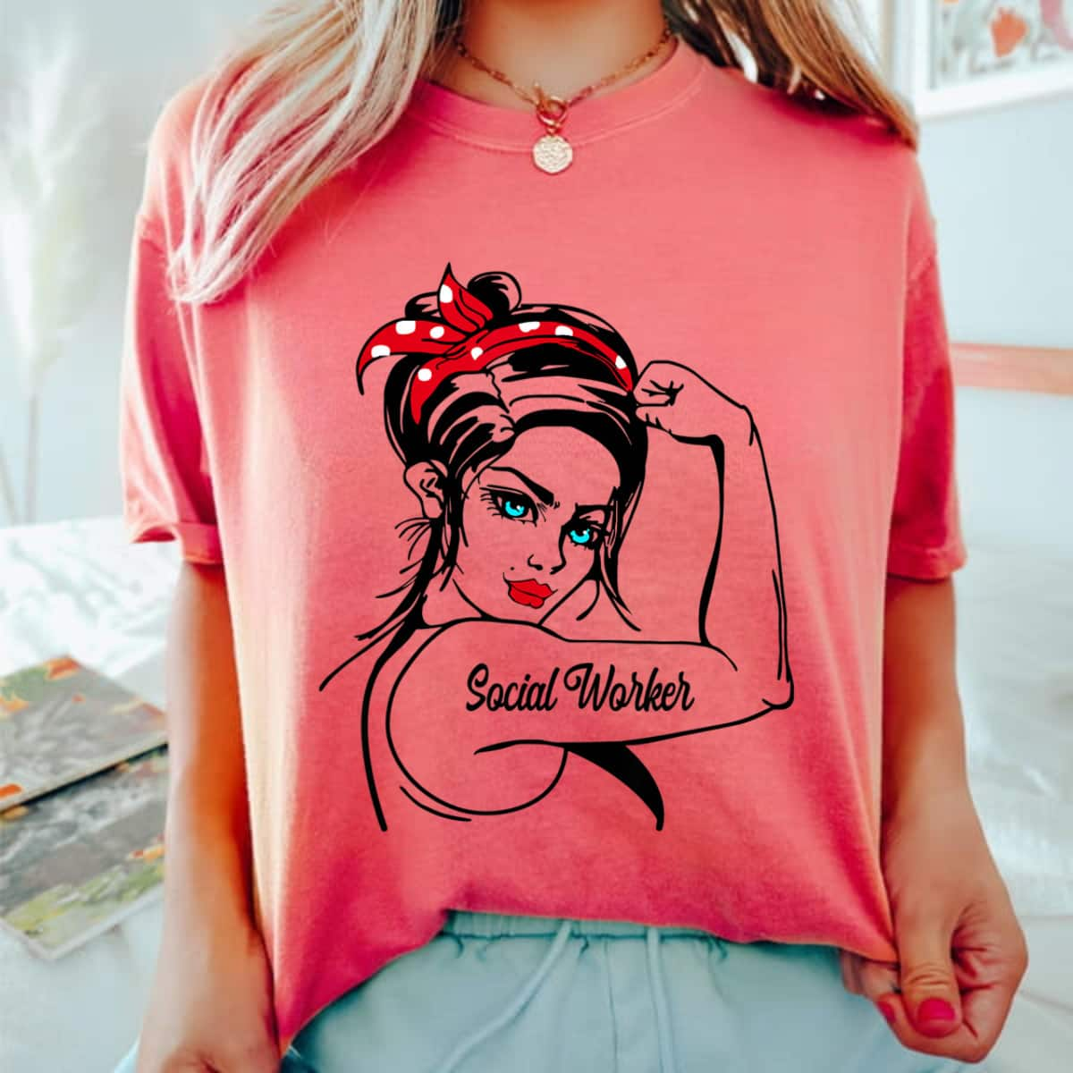 Female Social Worker Rosie The Riveter Pin Up Girl T-Shirt