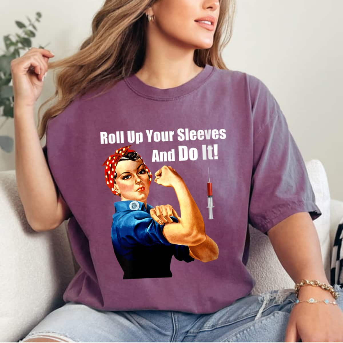 Womens ProVaccine Rosie The Riveter Get Vaccinated Do It T-Shirt