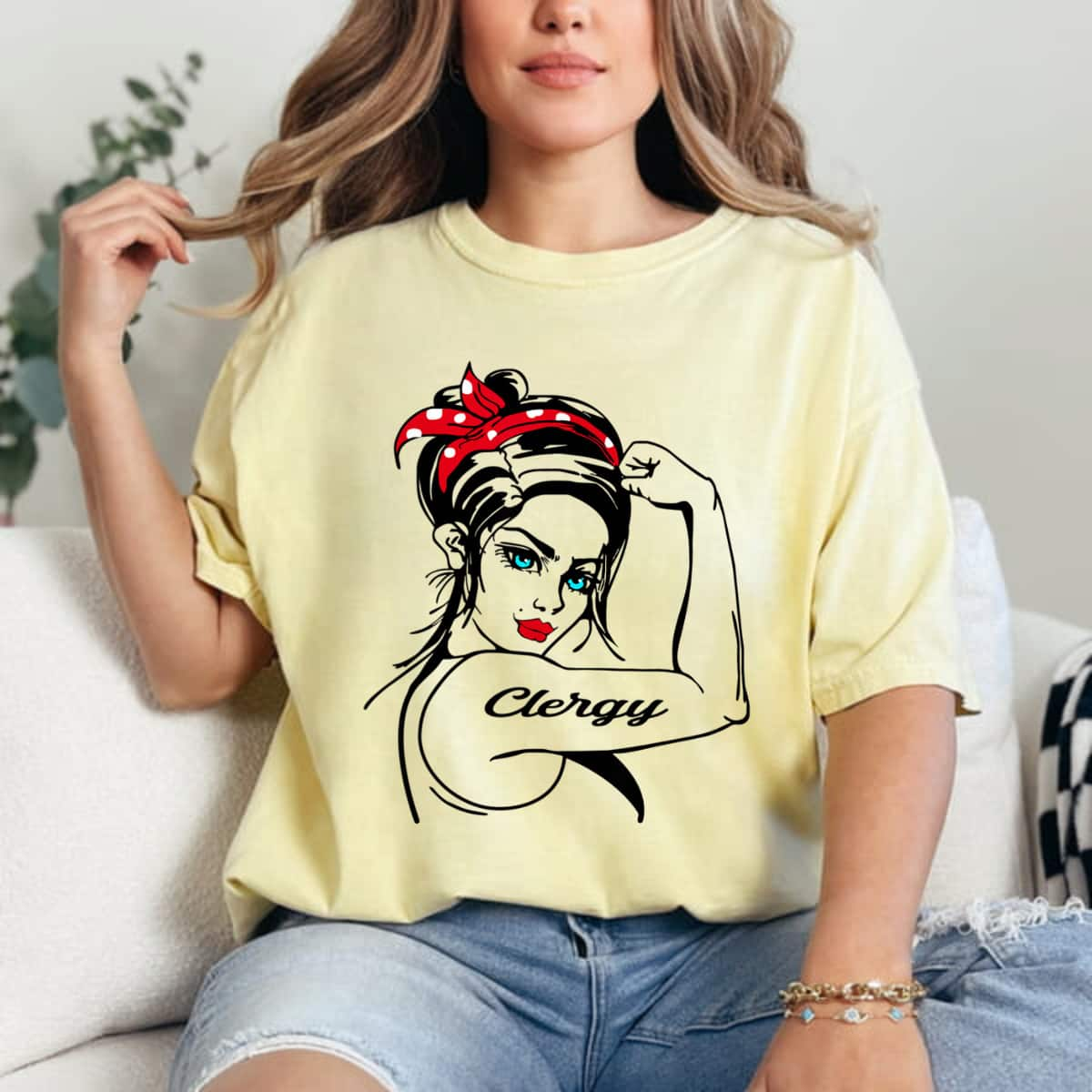 Female Clergy Rosie The Riveter Pin Up Girl T-Shirt