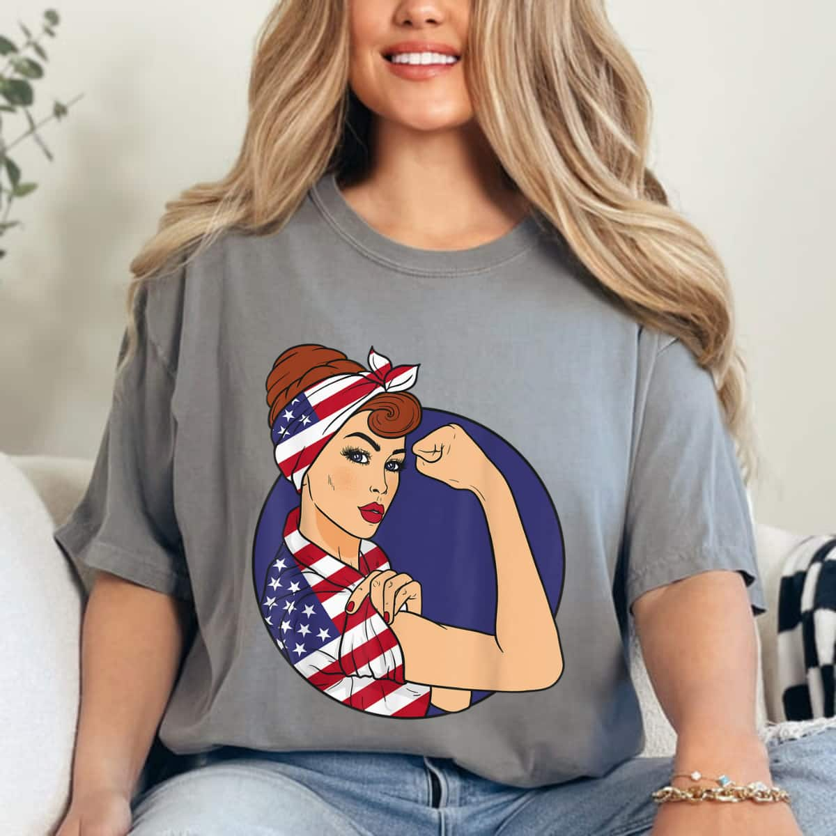 Labor Day Rosie The Riveter American Flag T-Shirt