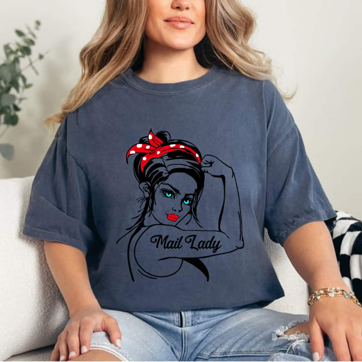 Post Office Postal Worker Rosie The Riveter Mail Lady T-Shirt