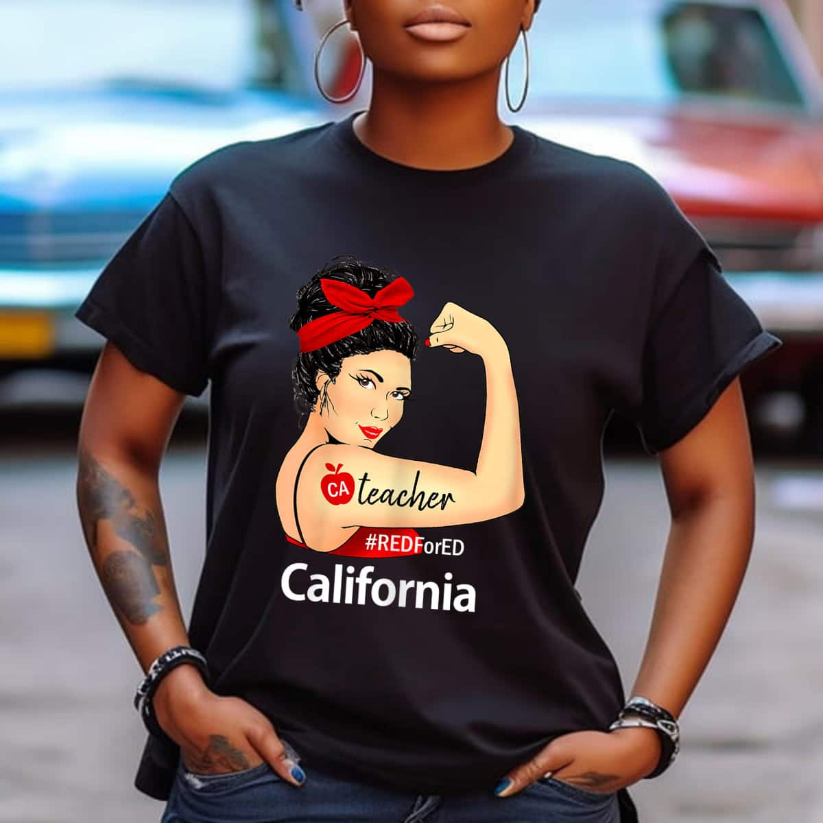 Womens California Red For Ed CA Red4Ed Rosie The Riveter T-Shirt