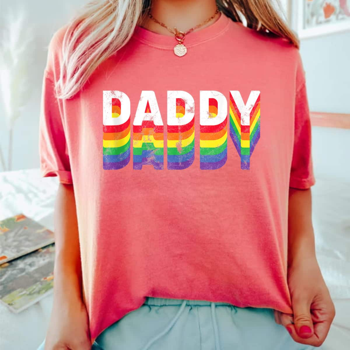 Daddy Gay Pride Retro Dad LGBT Rainbow Parade Equality Men T-Shirt