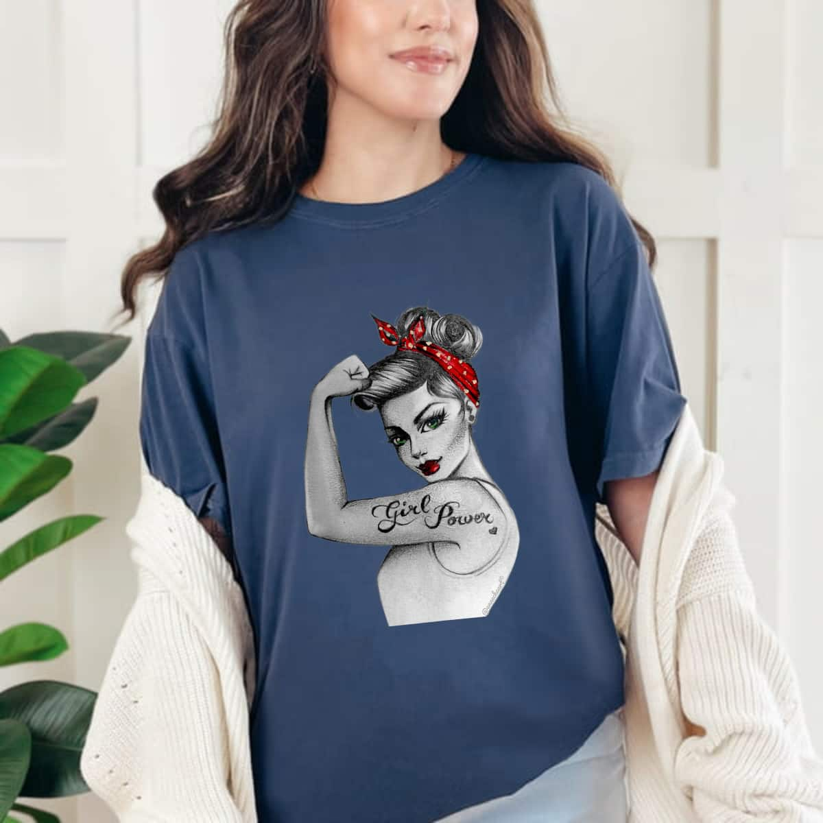 GirlPower PinUp Retro Modern Rosie The Riveter Feminist Icon T-Shirt