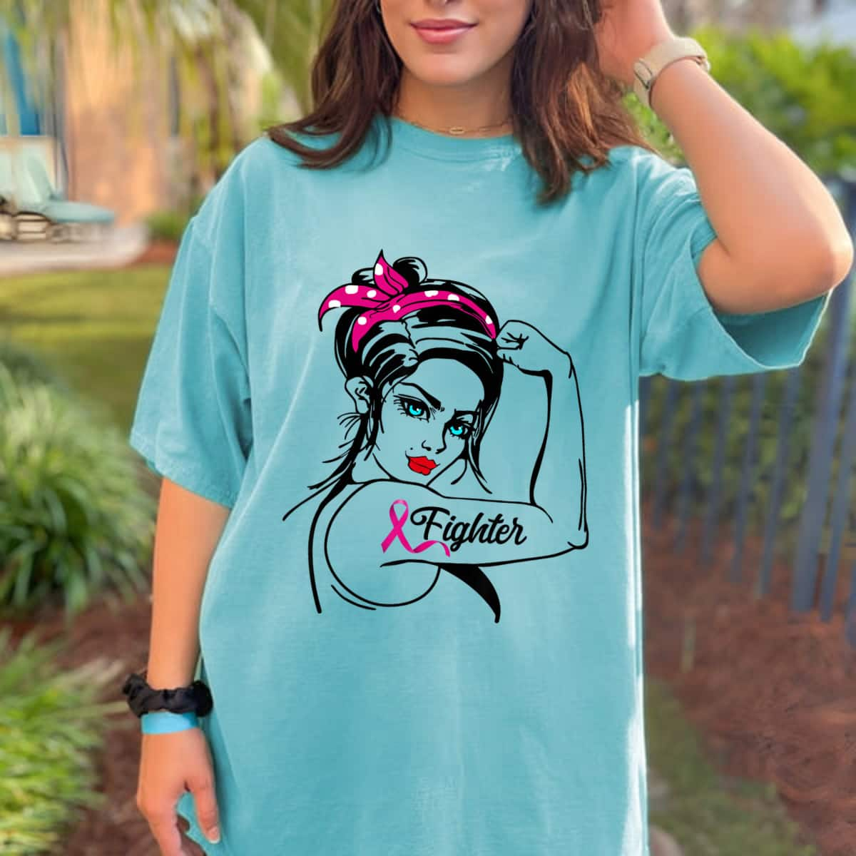 Fighter Rosie The Riveter Breast Cancer Awareness T-Shirt