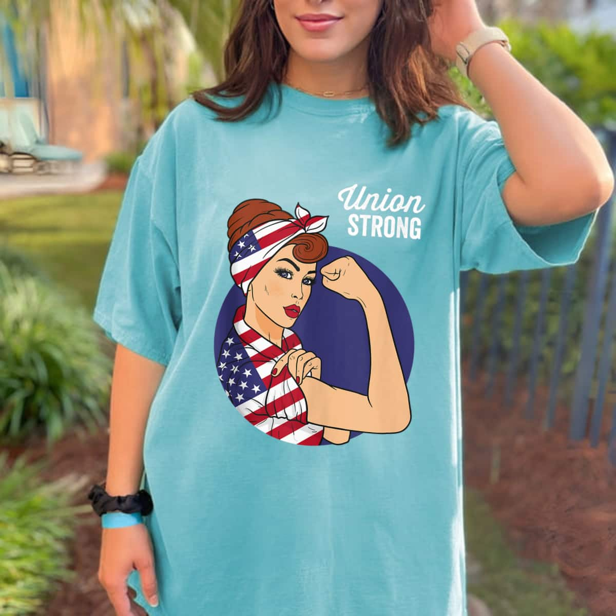 Union Labor Day Rosie The Riveter USA Flag T-Shirt